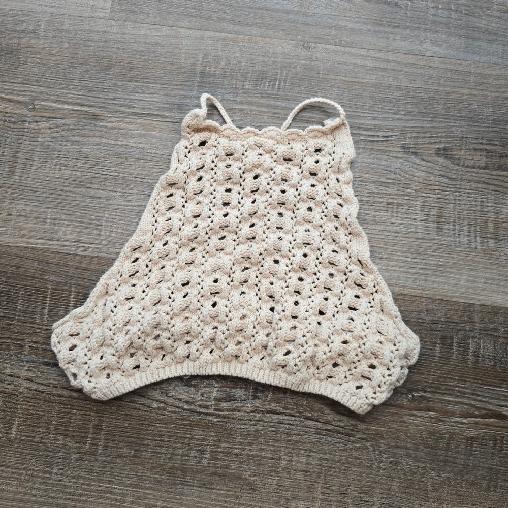 Listicle Womens Cream Crochet Mohair Blend Halter Top Boho Knit Tank M/L